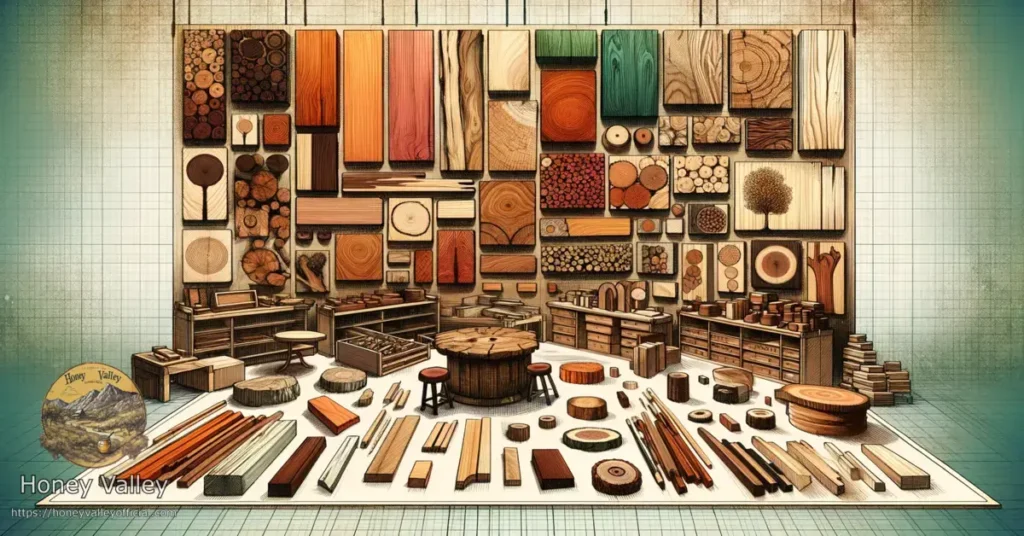 A-wide-colored-sketch-depicting-various-types-of-wood-commonly-used-for-furniture-making-addressing-the-question-What-is-the-best-wood-for-furnitur