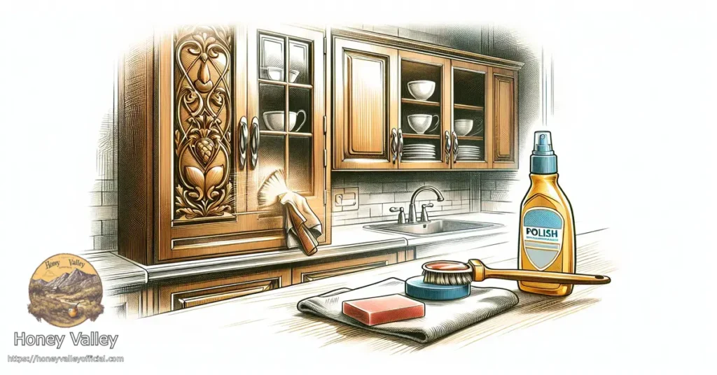 How do you polish wood kitchen cabinets?